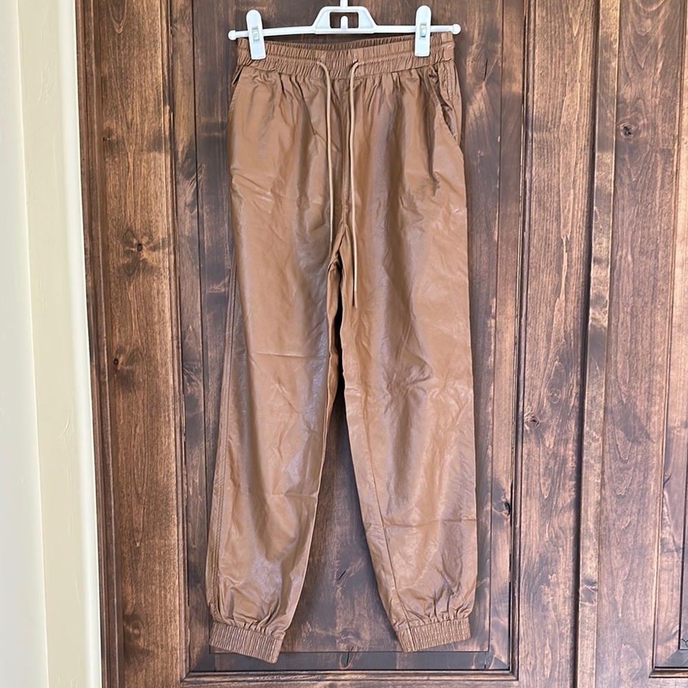 Brown Pleather Jogger Pants